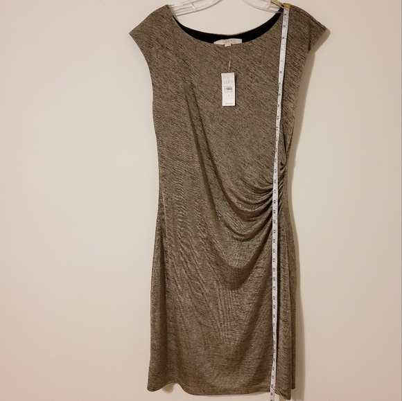 NWT! Ann Taylor Loft Gold Heather Ruched Sheath Sleeveless Dress Size M - Picture 2 of 10